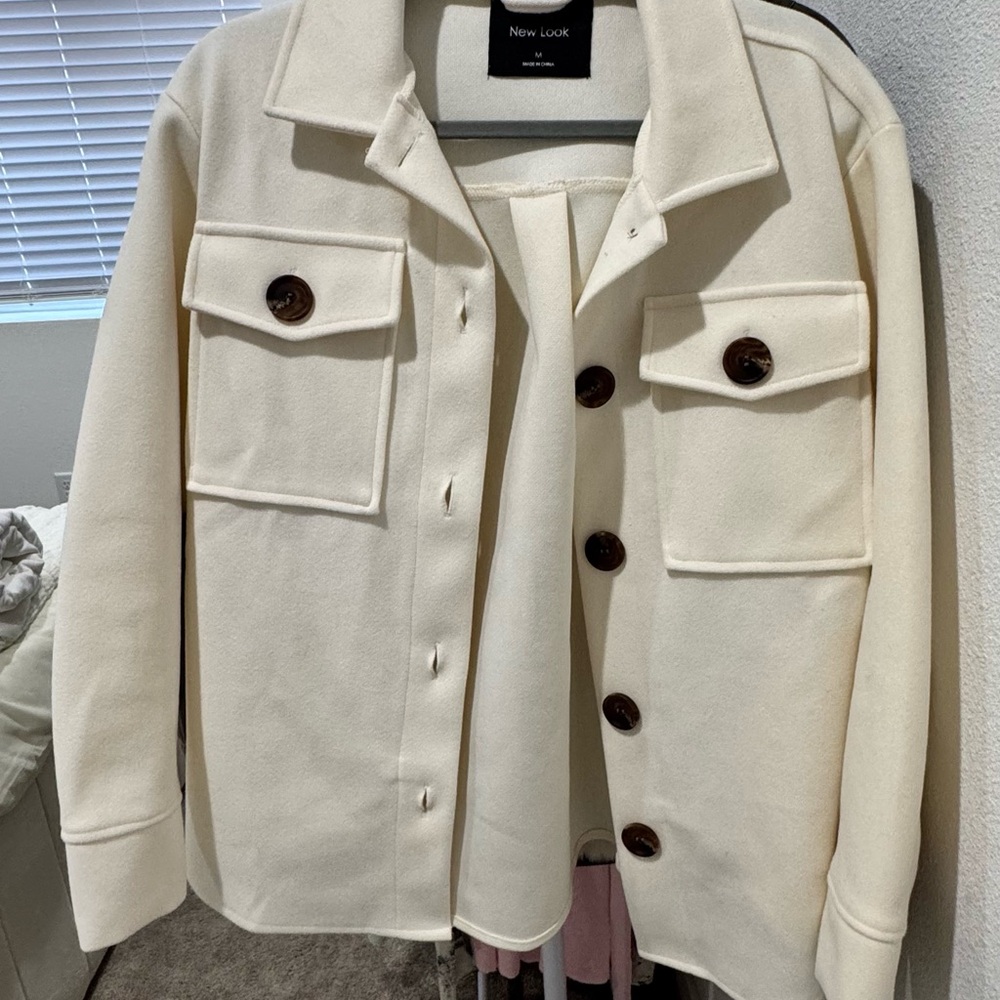 New Look Off-White Utility Jacket with Brown Accents